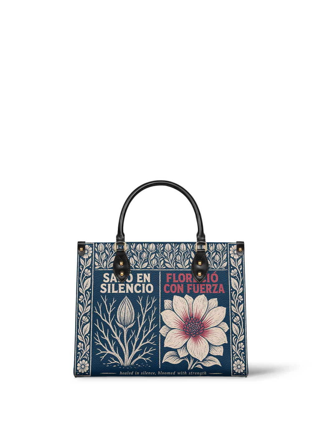 "Sanó en silencio, floreció con fuerza" ver.1 Leather Handbag - front view | Paleta Bags