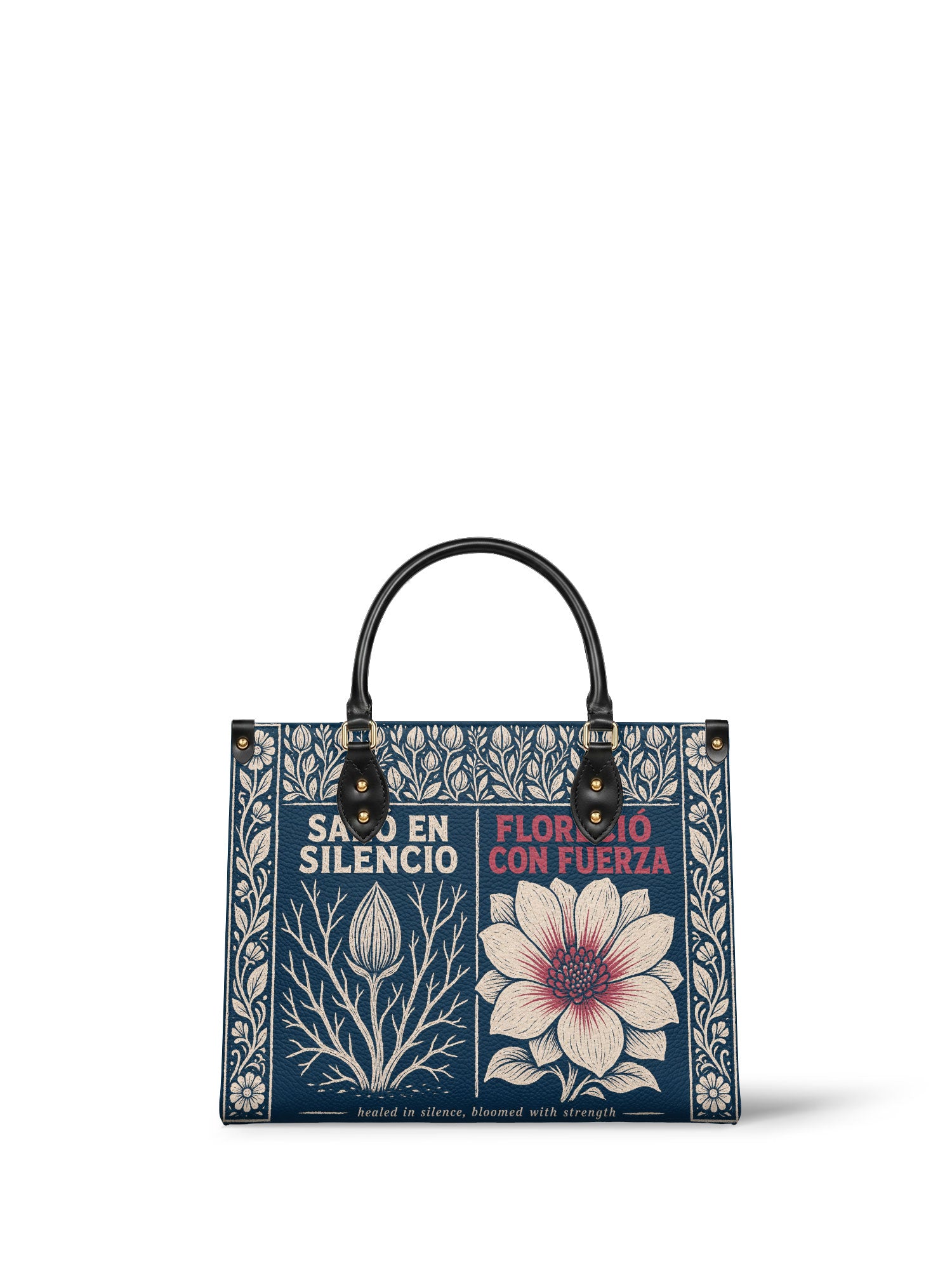 "Sanó en silencio, floreció con fuerza" ver.1 Leather Handbag - front view | Paleta Bags