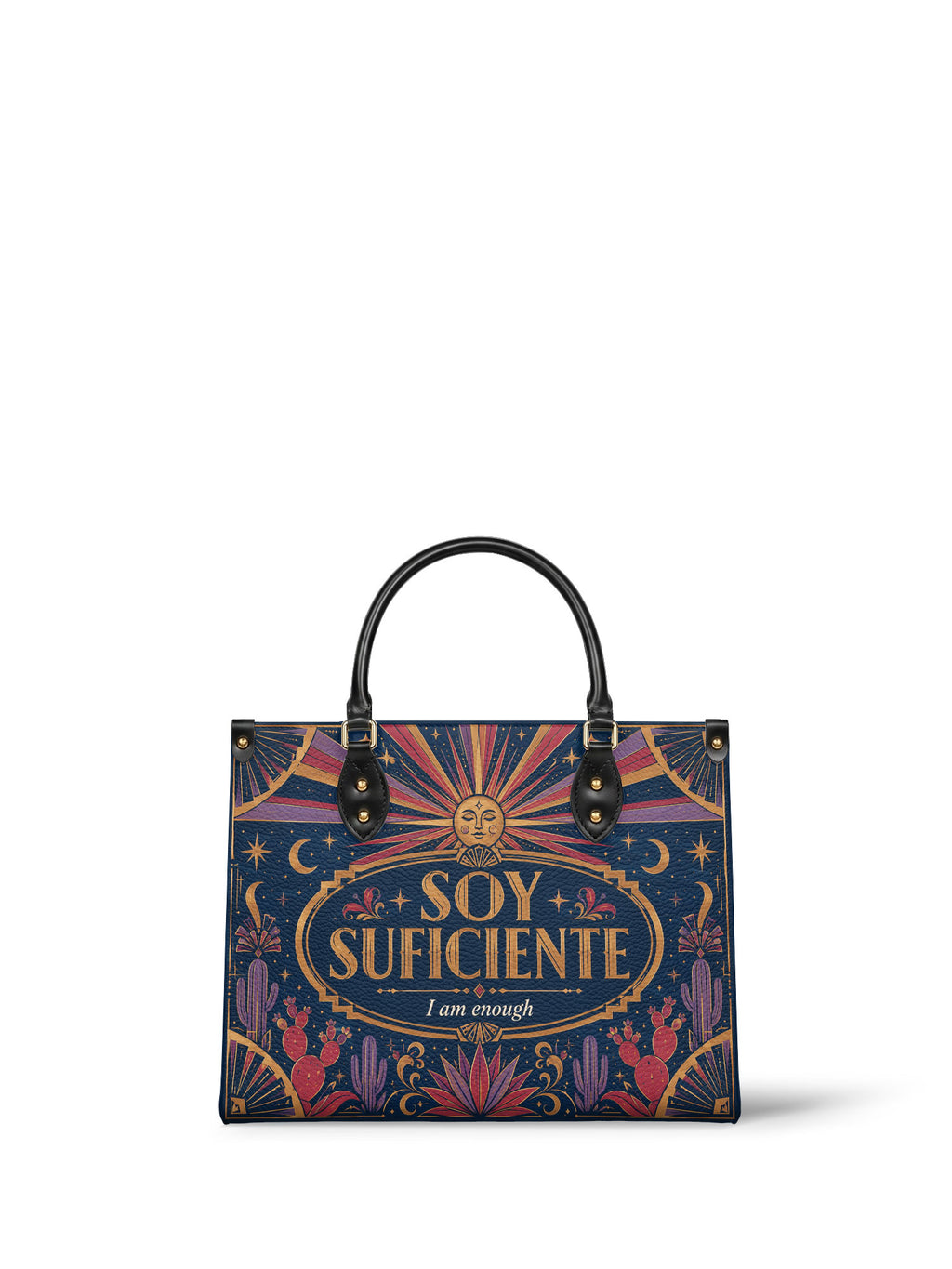 "Soy suficiente, tal y como soy" ver.3 Leather Handbag - front view | Paleta Bags
