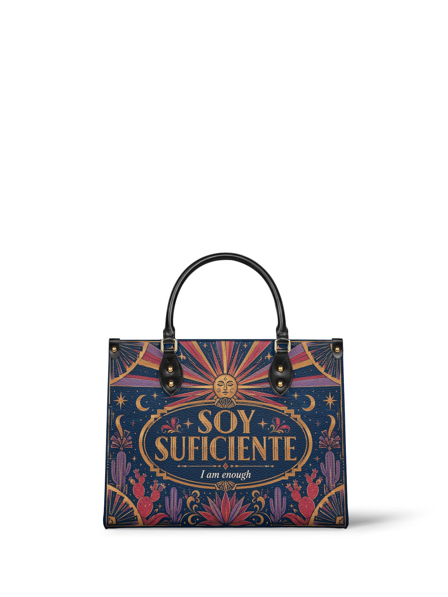 "Soy suficiente, tal y como soy" ver.3 Leather Handbag - front view | Paleta Bags