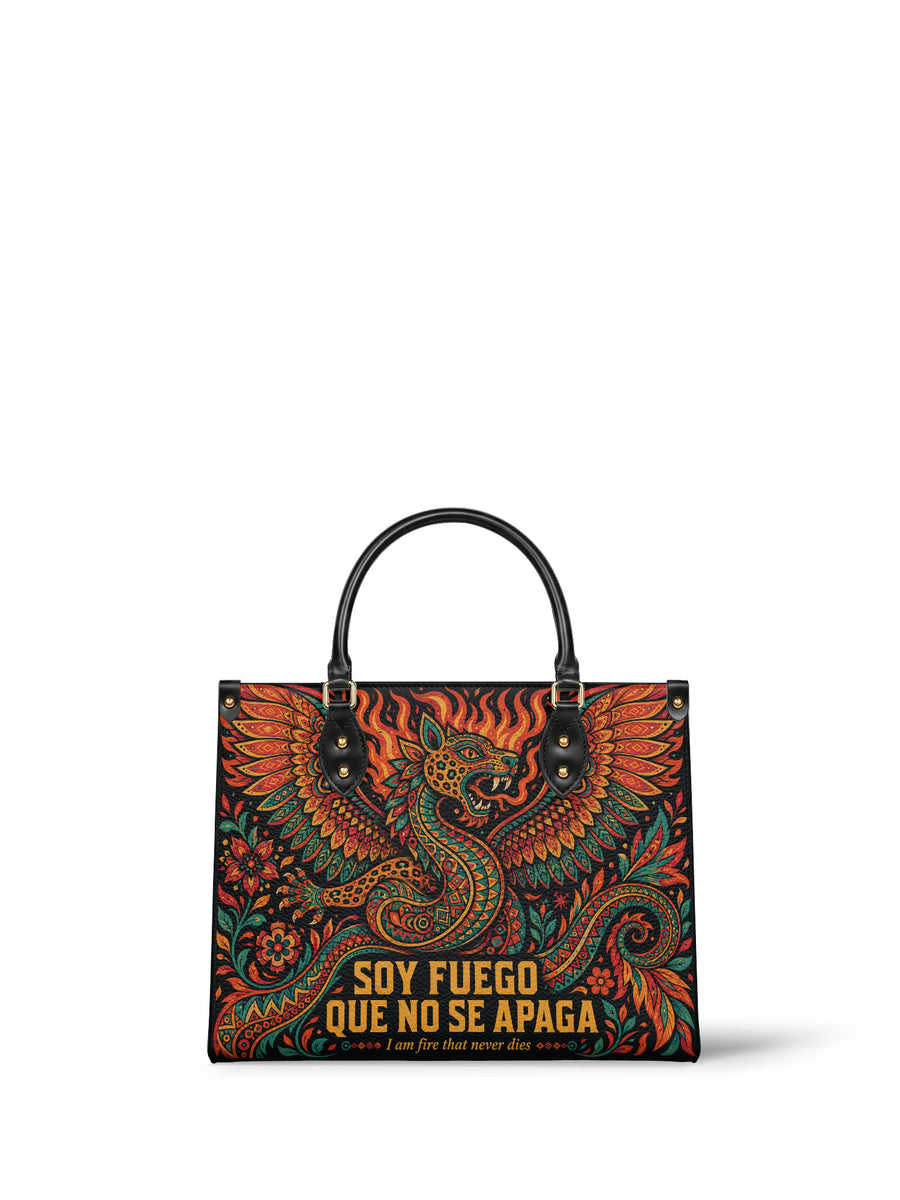 "Soy fuego que no se apaga" ver.1 Leather Handbag