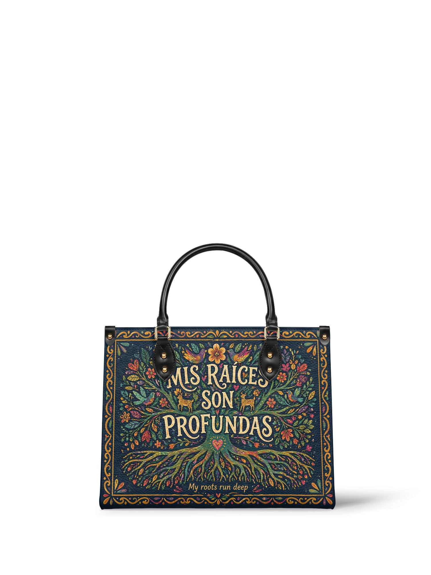 "Mis Raíces son Profundas" ver.4 Leather Handbag - front view | Paleta Bags