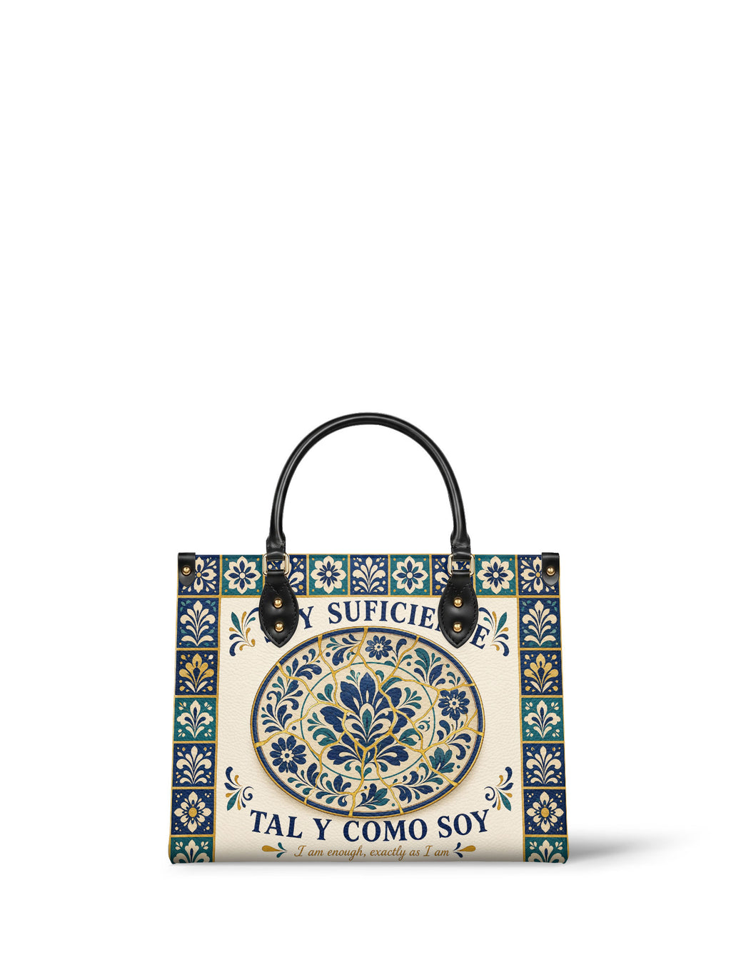 "Soy suficiente, tal y como soy" ver.8 Leather Handbag - front view | Paleta Bags