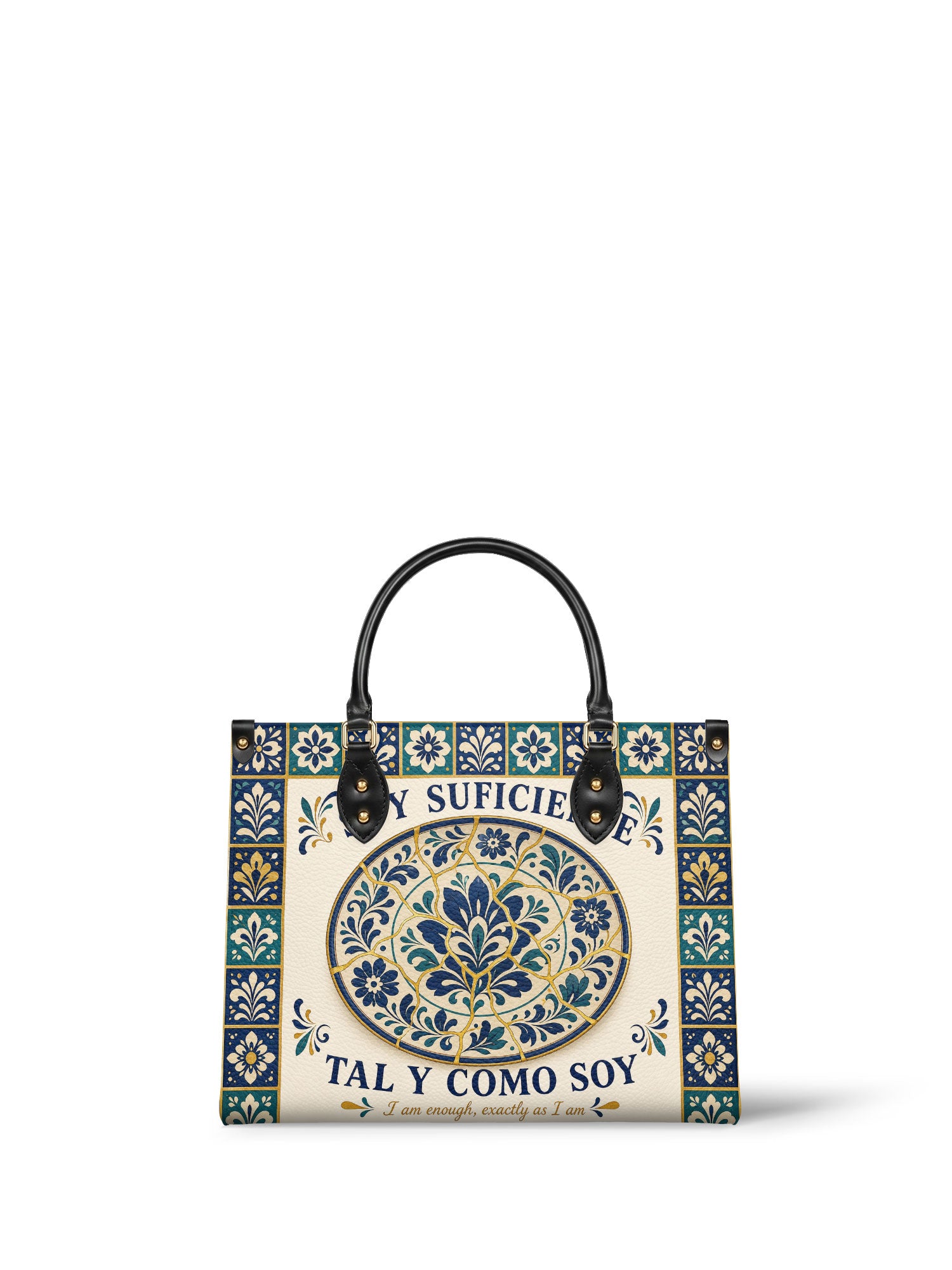 "Soy suficiente, tal y como soy" ver.8 Leather Handbag - front view | Paleta Bags
