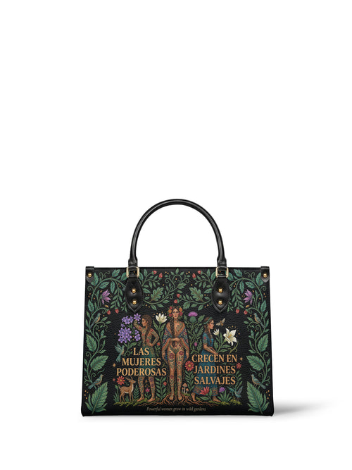 "Las mujeres poderosas crecen en jardines salvajes" ver.1 Leather Handbag - front view | Paleta Bags