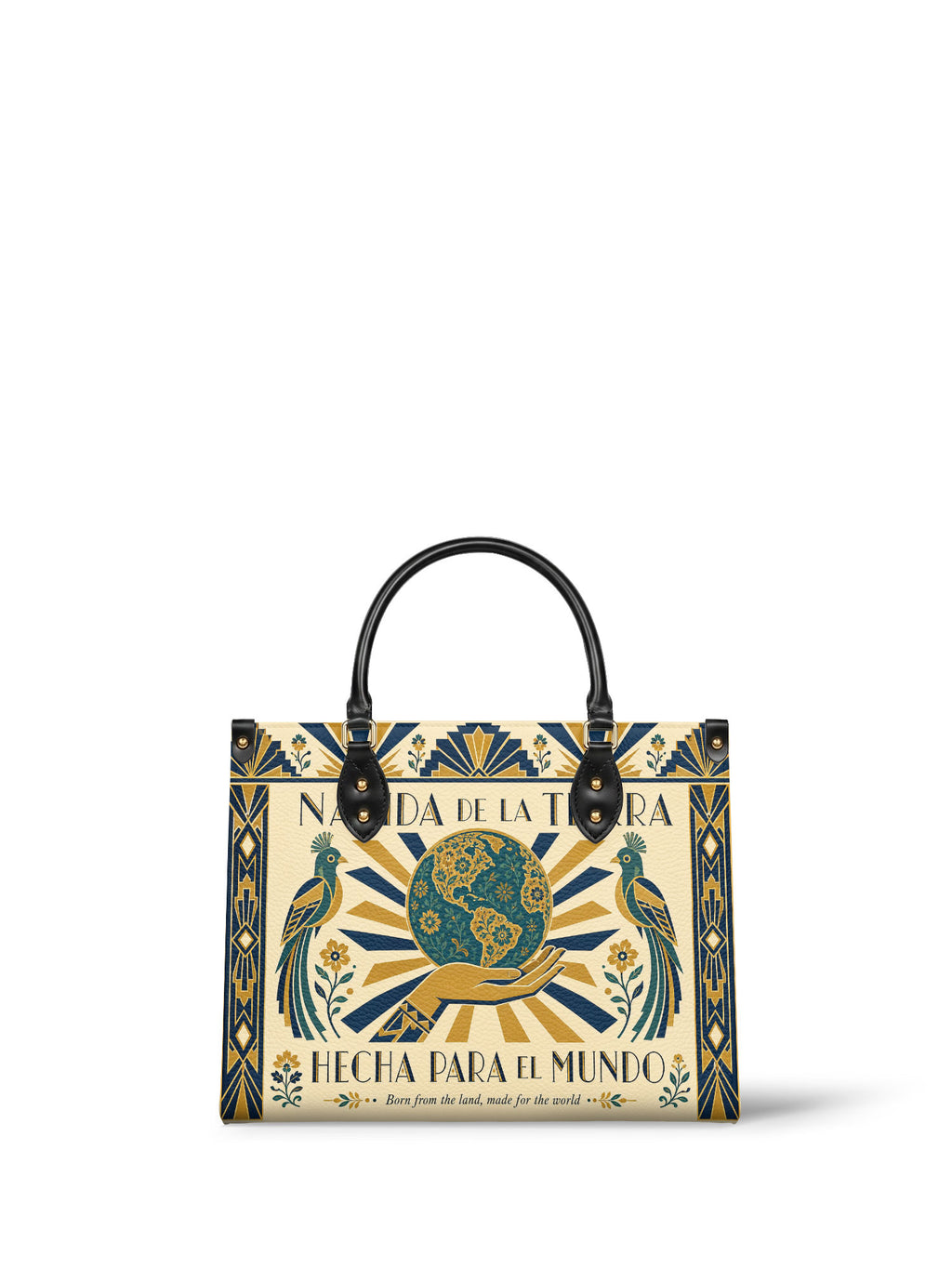 "Nacida de la tierra, hecha para el mundo" ver.2 Leather Handbag - front view | Paleta Bags