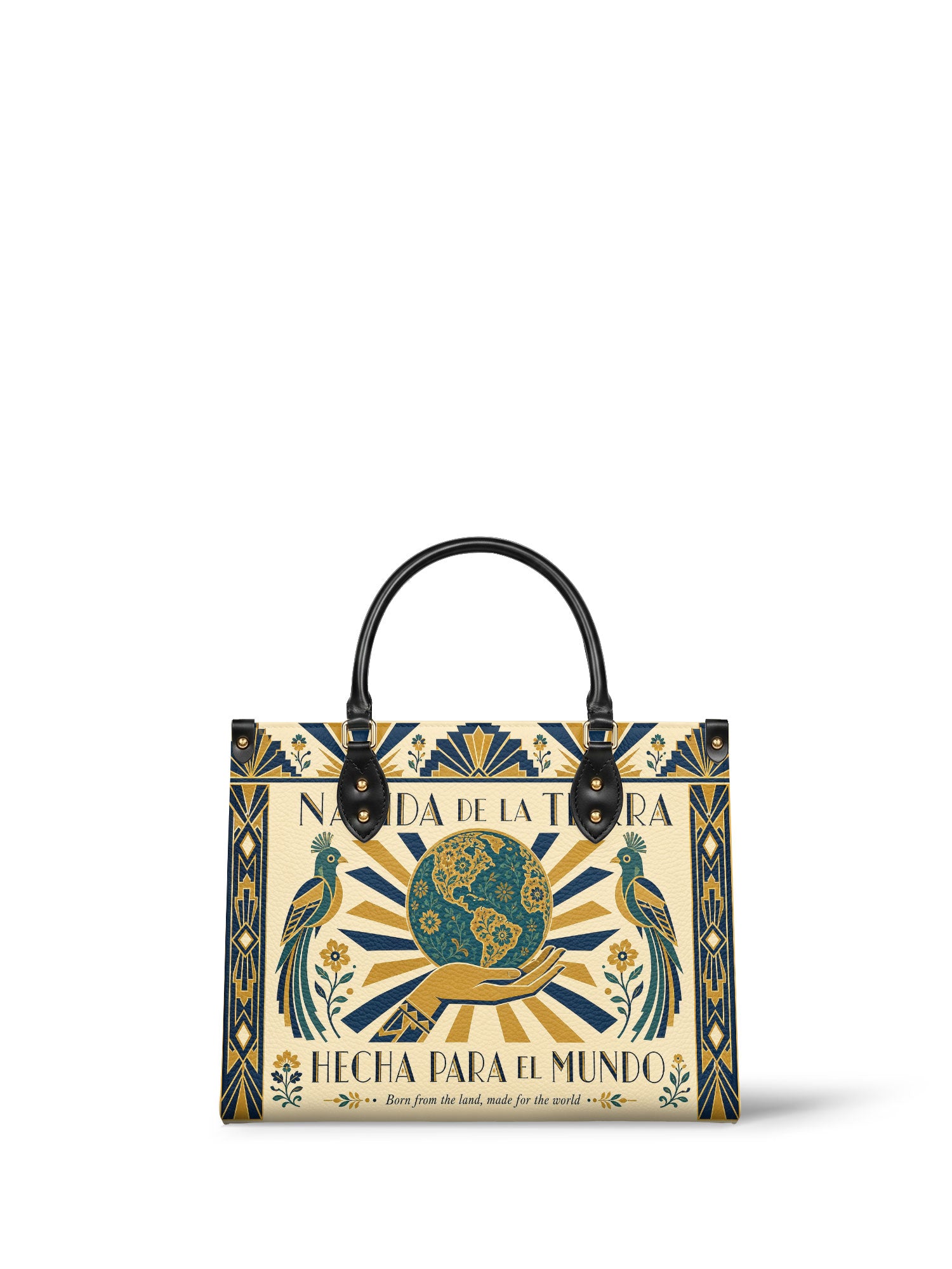 "Nacida de la tierra, hecha para el mundo" ver.2 Leather Handbag - front view | Paleta Bags