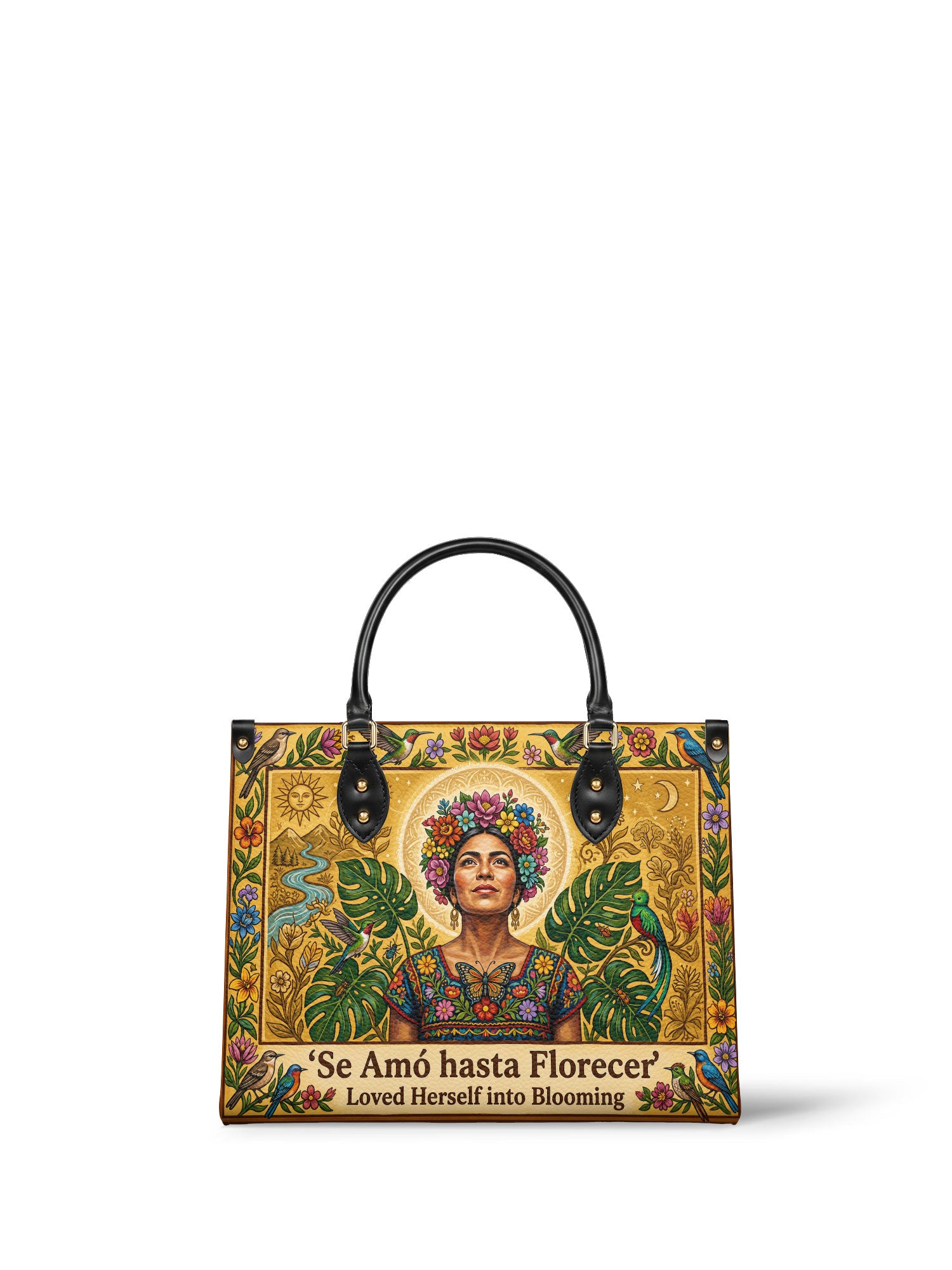 "Se amó hasta florecer" ver.7 Leather Handbag - front view | Paleta Bags