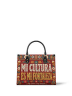 "Mi cultura es mi fortaleza" ver.6 Leather Handbag - front view | Paleta Bags