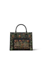 "Las mujeres poderosas crecen en jardines salvajes" ver.2 Leather Handbag - front view | Paleta Bags