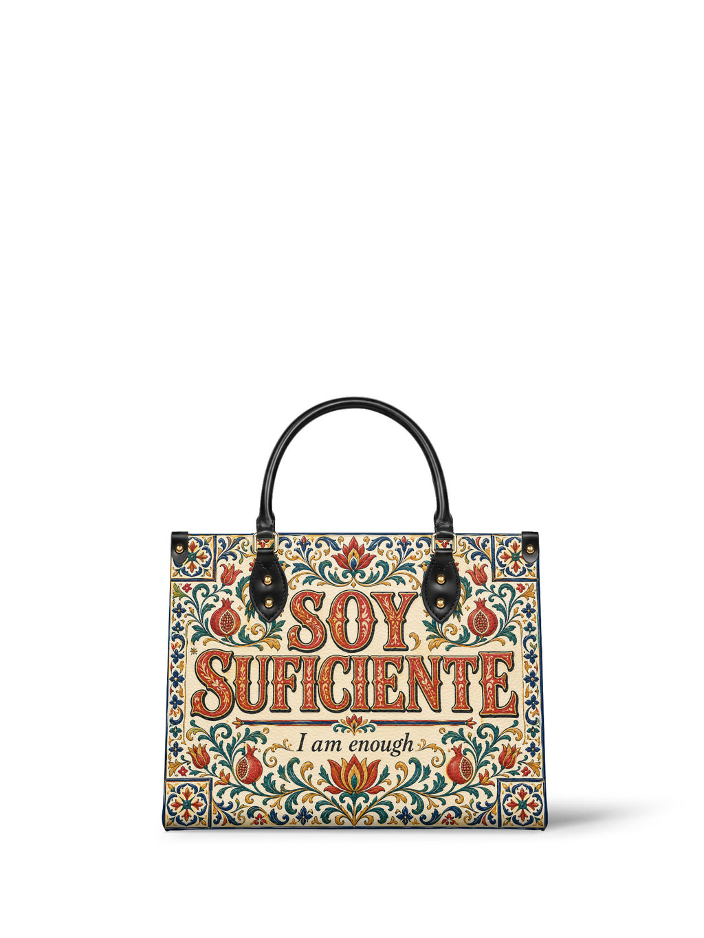 "Soy suficiente, tal y como soy" ver.1 Leather Handbag - front view | Paleta Bags