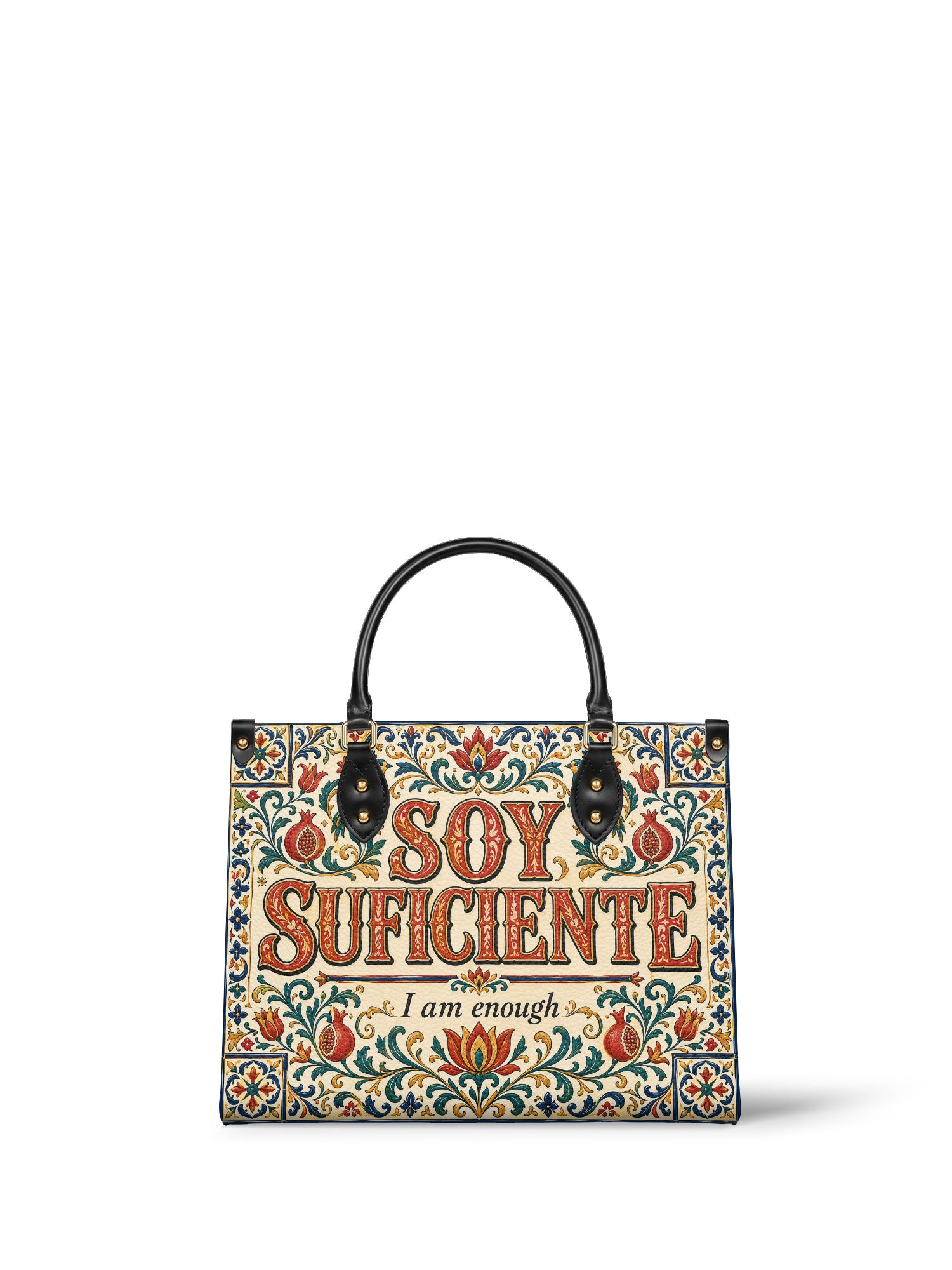 "Soy suficiente, tal y como soy" ver.1 Leather Handbag - front view | Paleta Bags