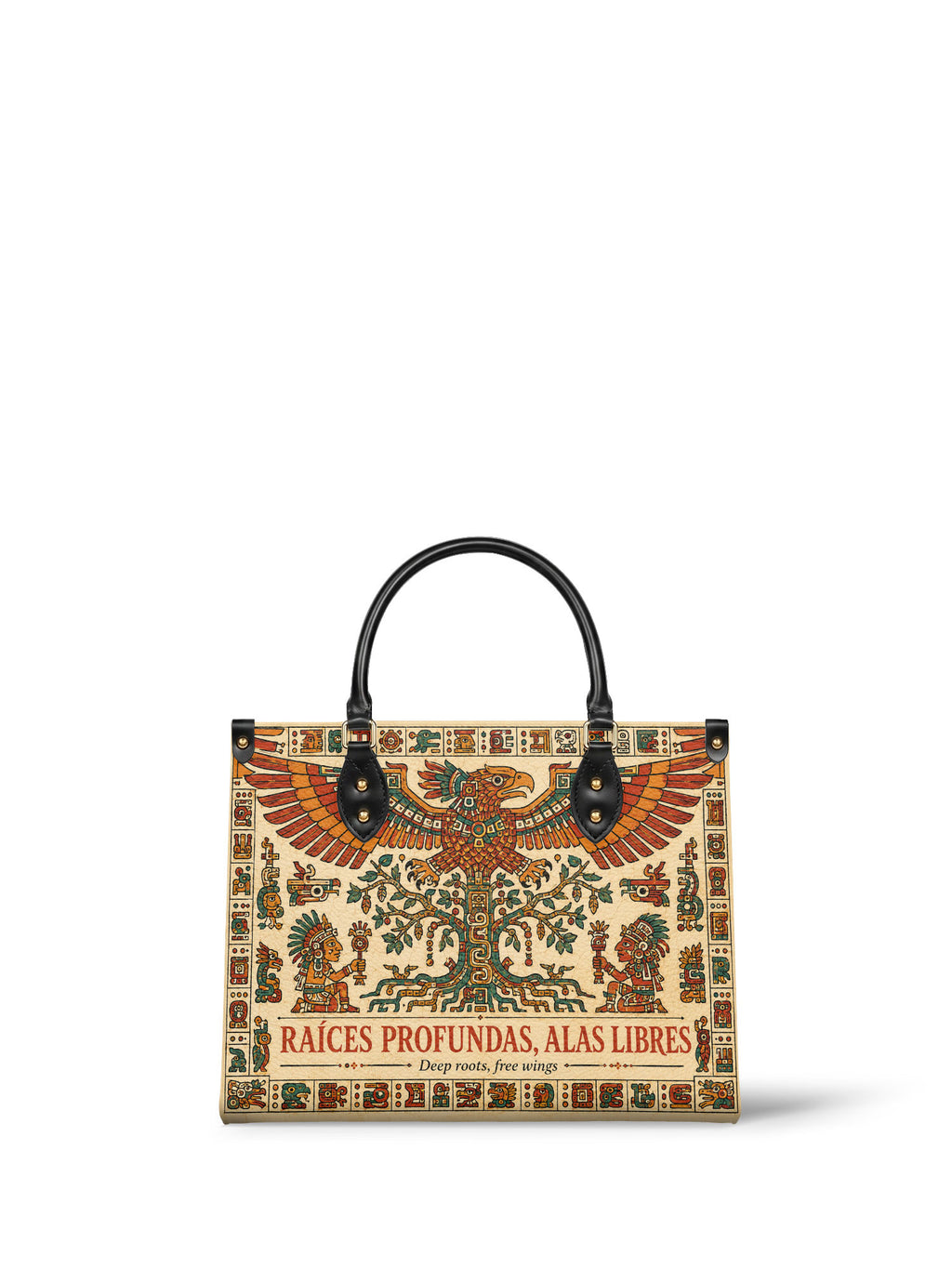"Raíces profundas, alas libres" ver.3 Leather Handbag - front view | Paleta Bags