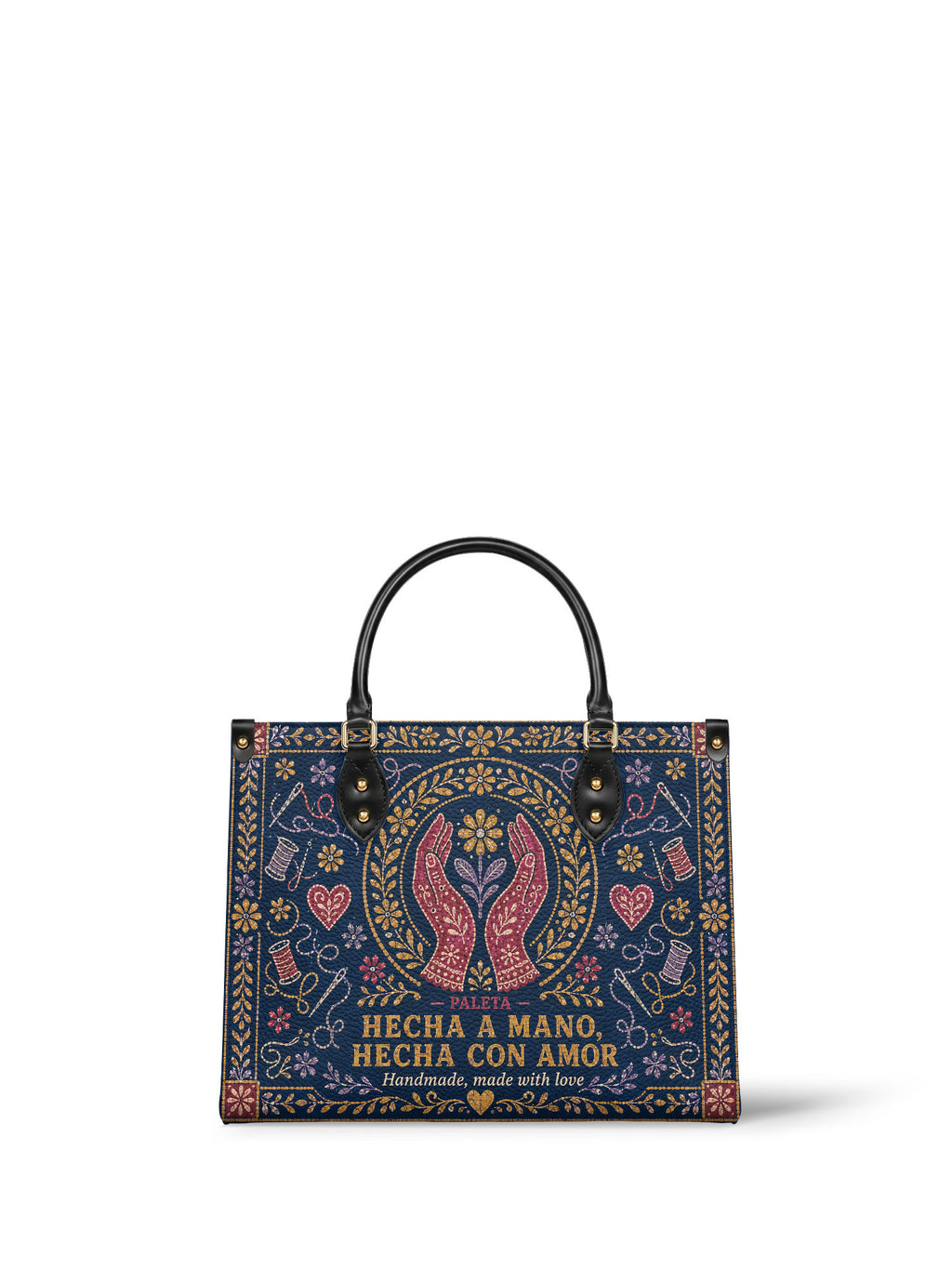"Hecha a mano, hecha con amor" ver.4 Leather Handbag - Paleta Bags front view