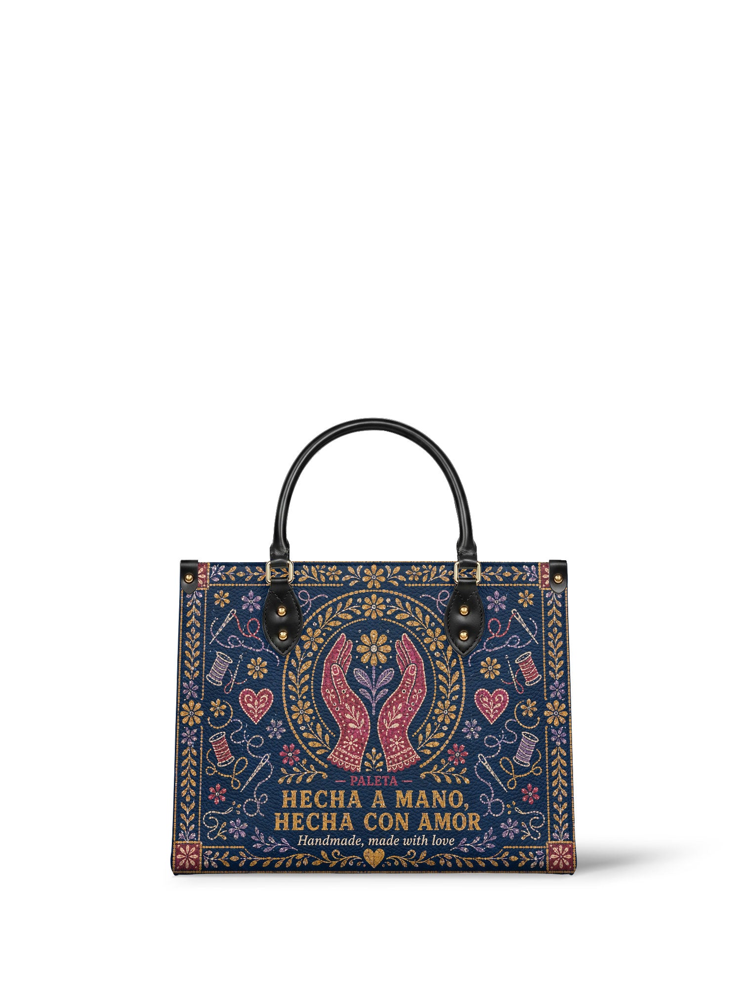 "Hecha a mano, hecha con amor" ver.4 Leather Handbag - Paleta Bags front view
