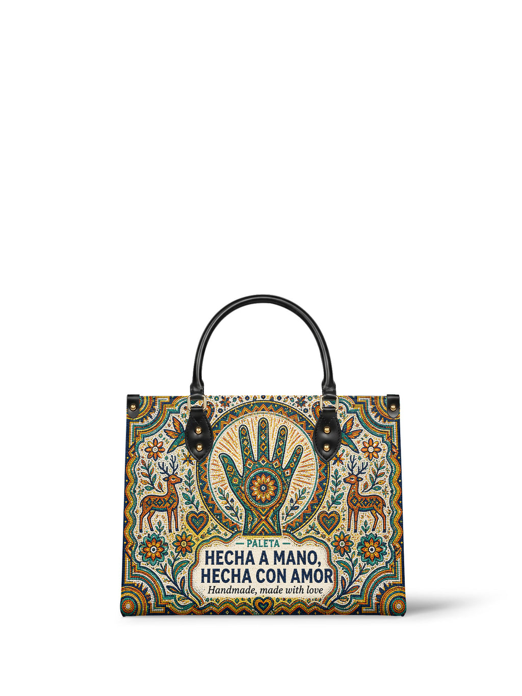 "Hecha a mano, hecha con amor" ver.3 Leather Handbag - Paleta Bags front view