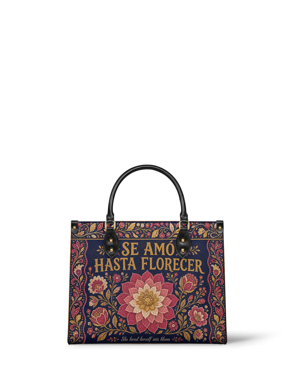 "Se amó hasta florecer" ver.4 Leather Handbag - front view | Paleta Bags
