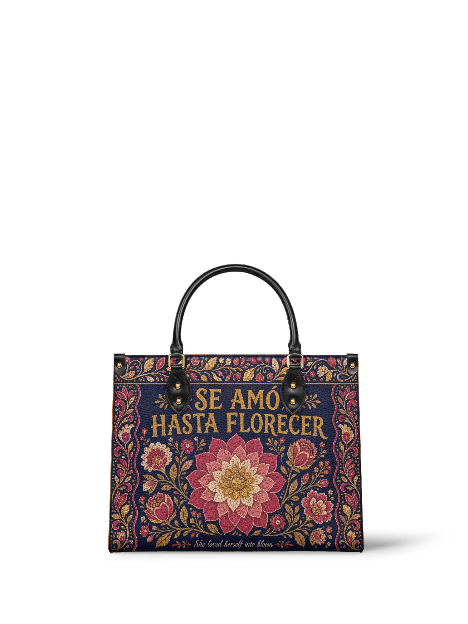 "Se amó hasta florecer" ver.4 Leather Handbag - front view | Paleta Bags
