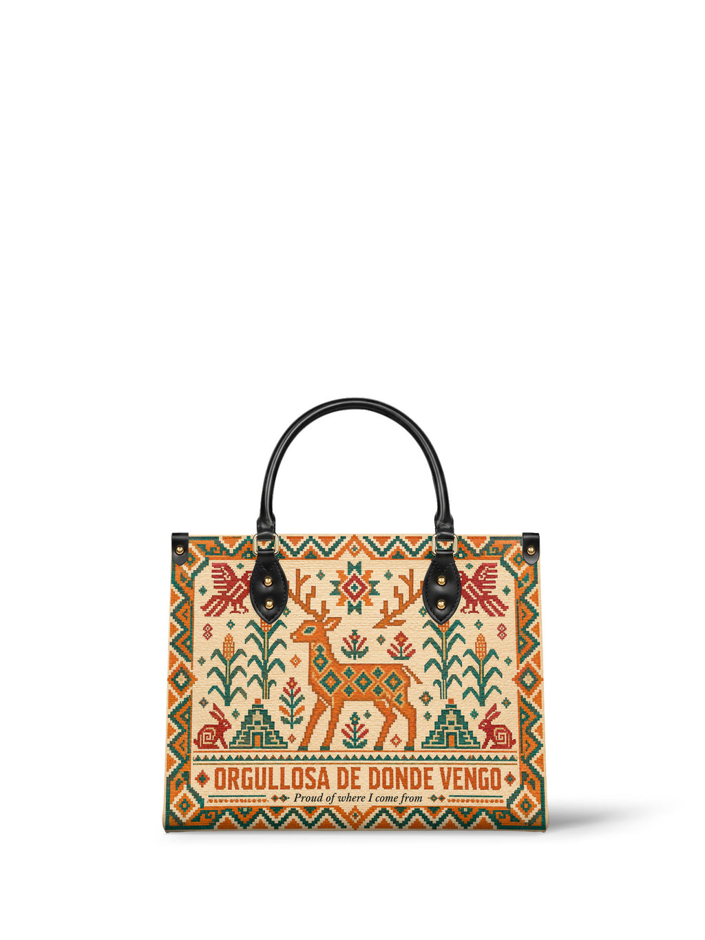 "Orgullosa de donde vengo" ver.1 Leather Handbag - front view | Paleta Bags