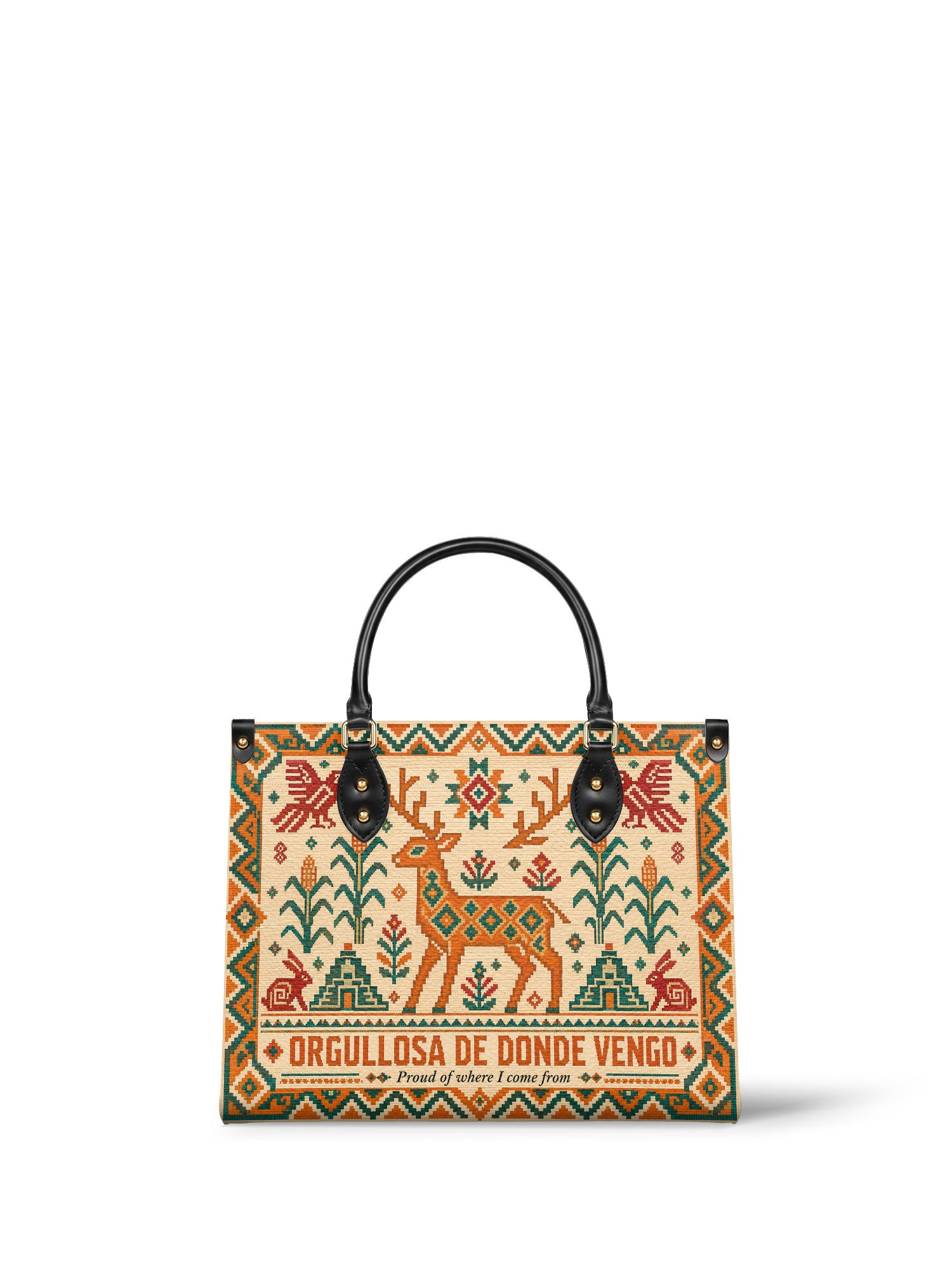 "Orgullosa de donde vengo" ver.1 Leather Handbag - front view | Paleta Bags