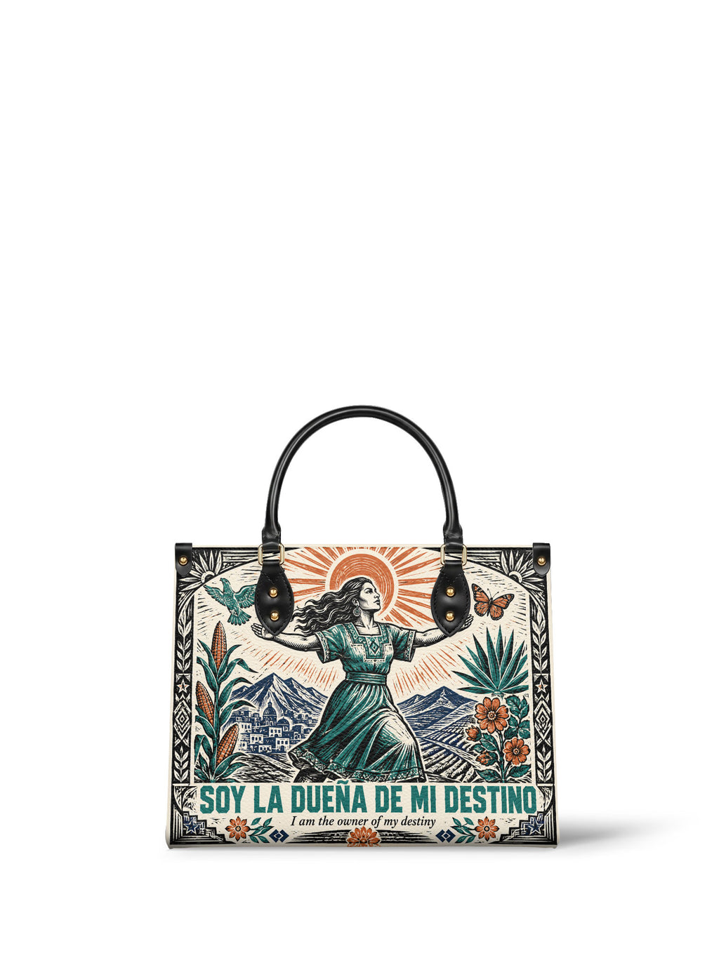 "Soy la dueña de mi destino" ver.2 Leather Handbag - front view | Paleta Bags