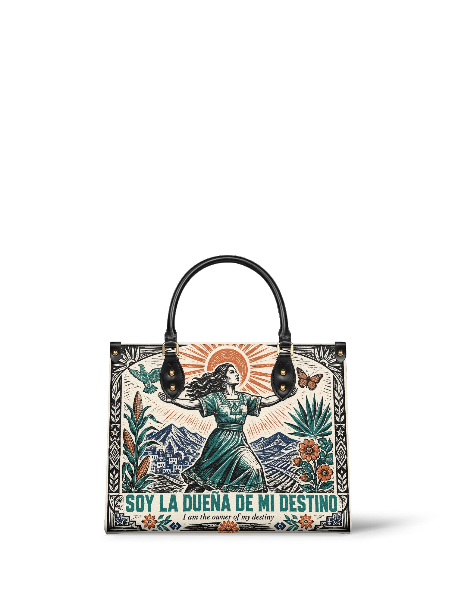 "Soy la dueña de mi destino" ver.2 Leather Handbag - front view | Paleta Bags
