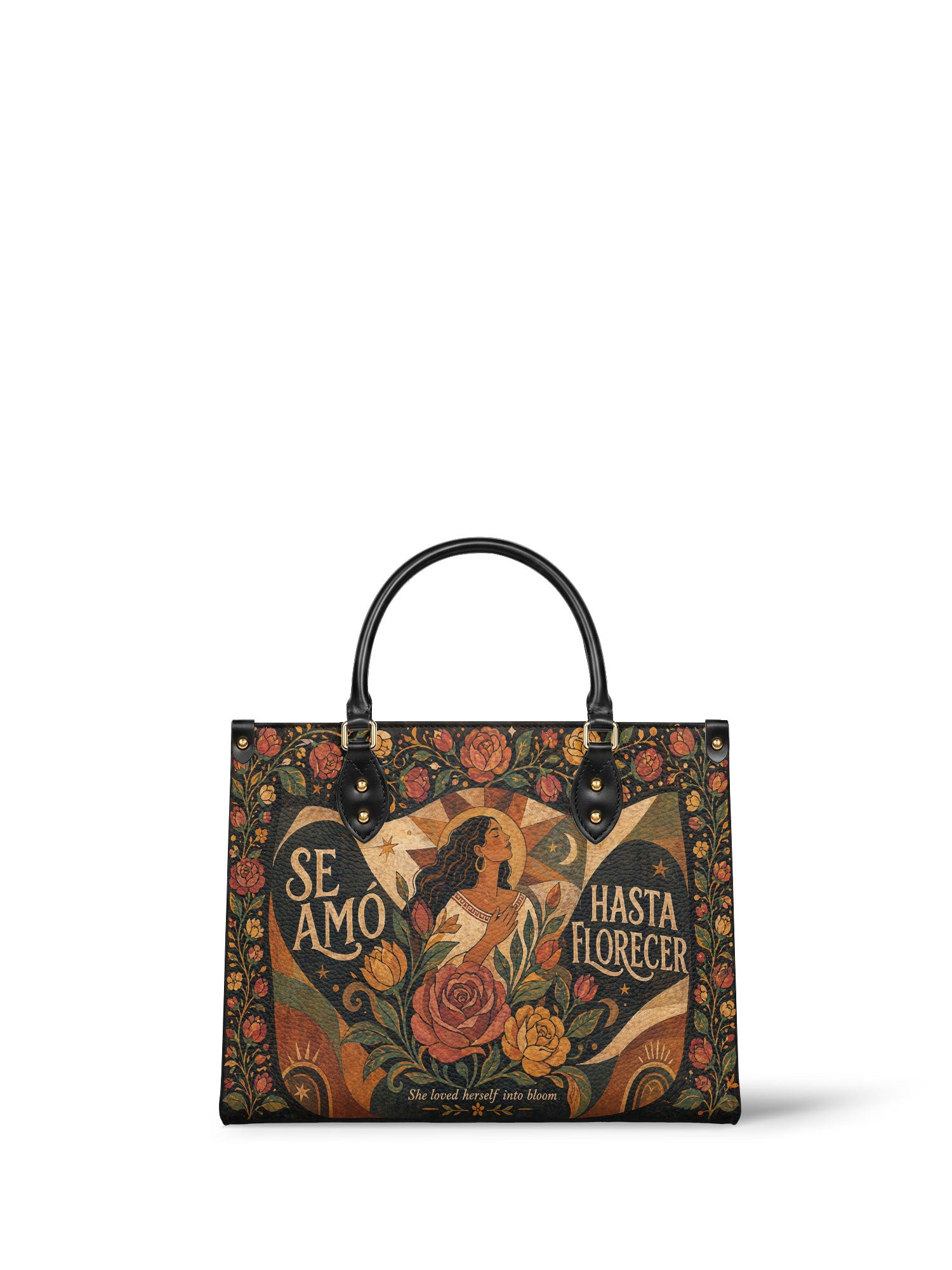 "Se amó hasta florecer" ver.2 Leather Handbag - front view | Paleta Bags