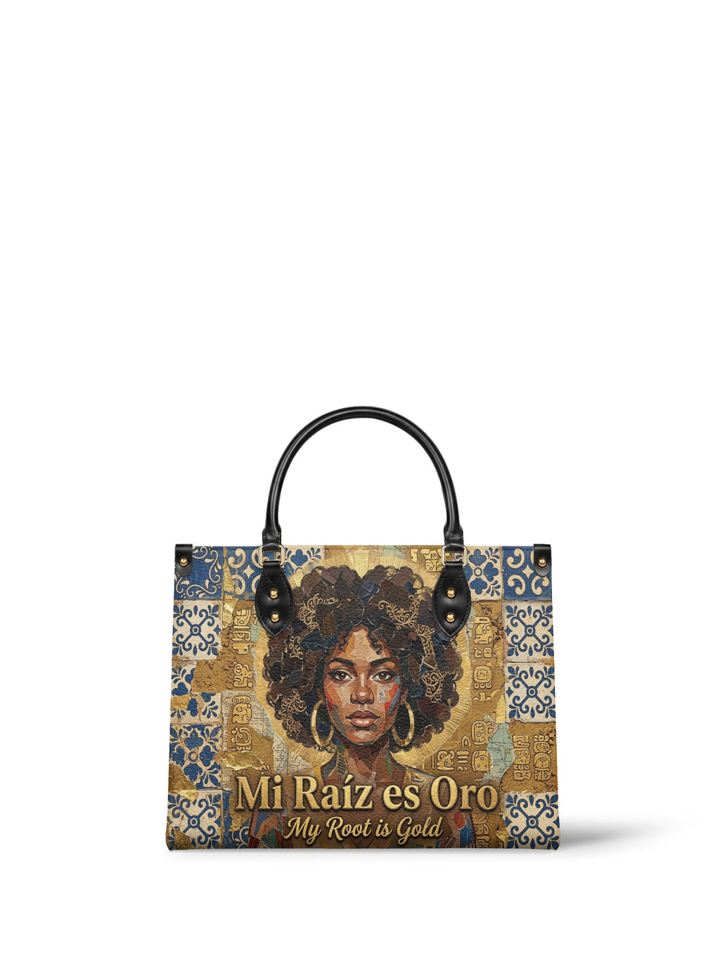 "Mi Raíz es Oro" ver.3 Leather Handbag - front view | Paleta Bags