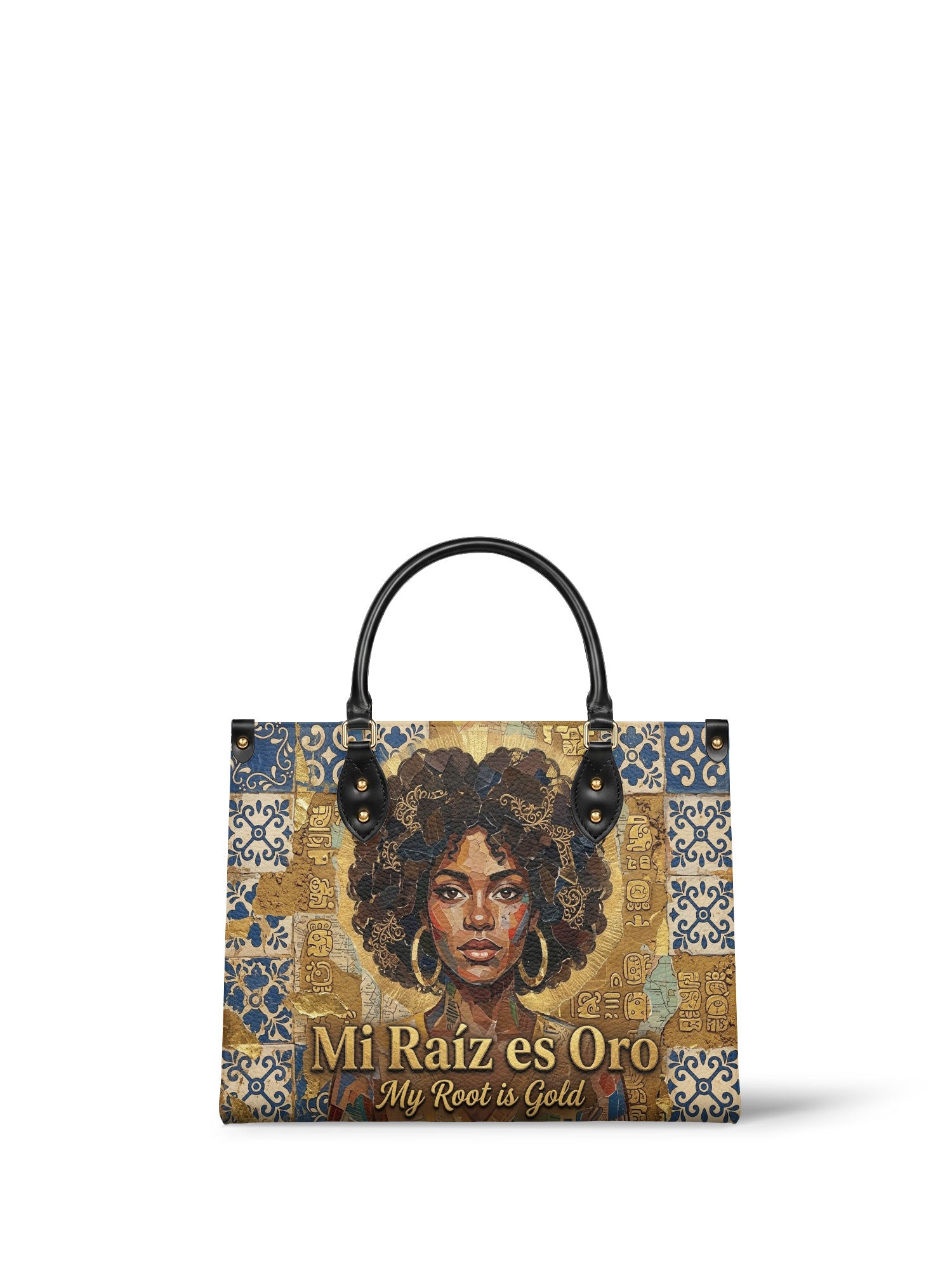 "Mi Raíz es Oro" ver.3 Leather Handbag - front view | Paleta Bags