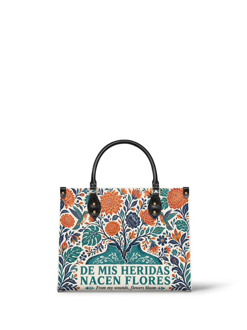 "De mis heridas nacen flores" ver.1 Leather Handbag - front view | Paleta Bags