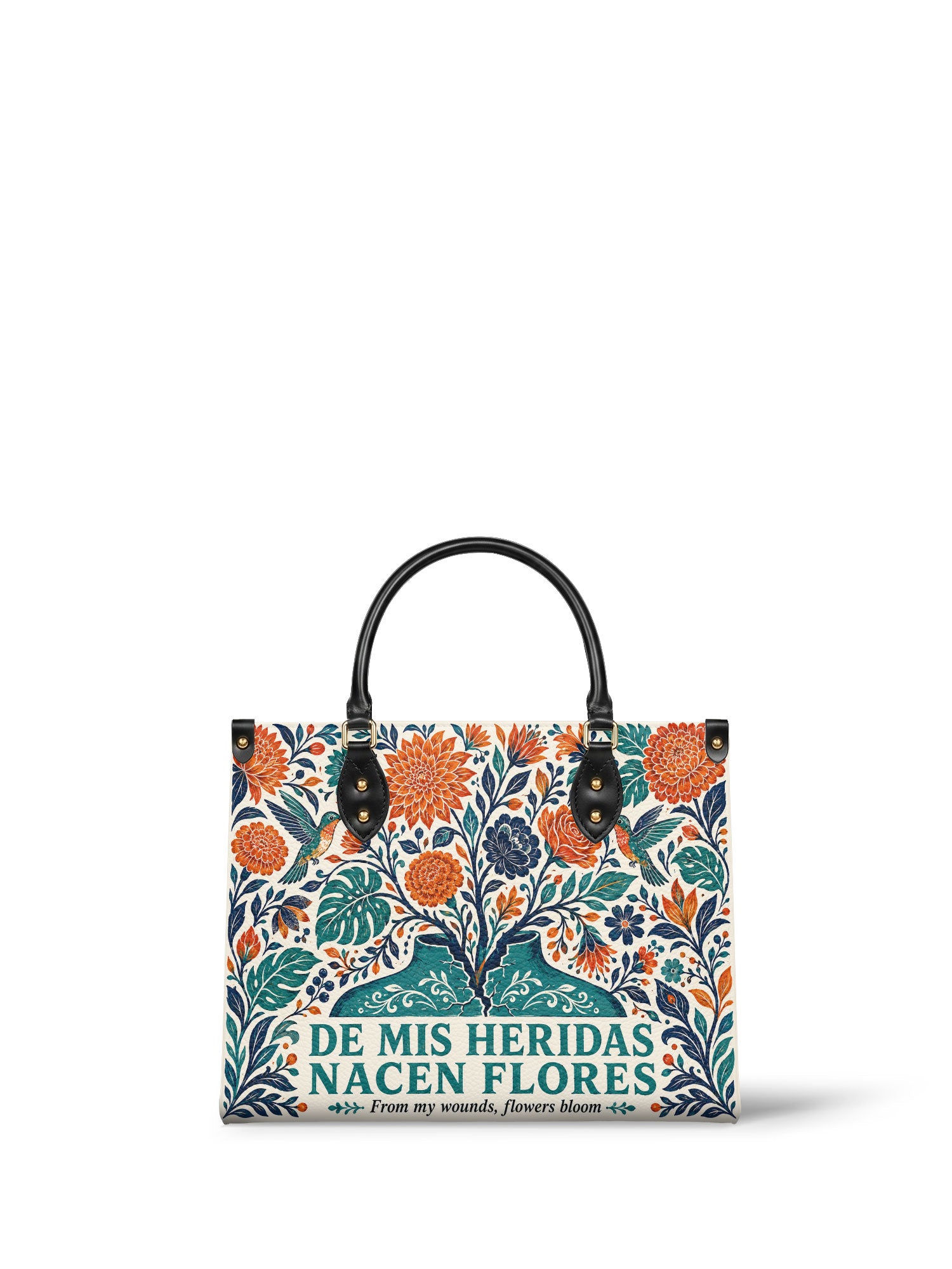 "De mis heridas nacen flores" ver.1 Leather Handbag - front view | Paleta Bags