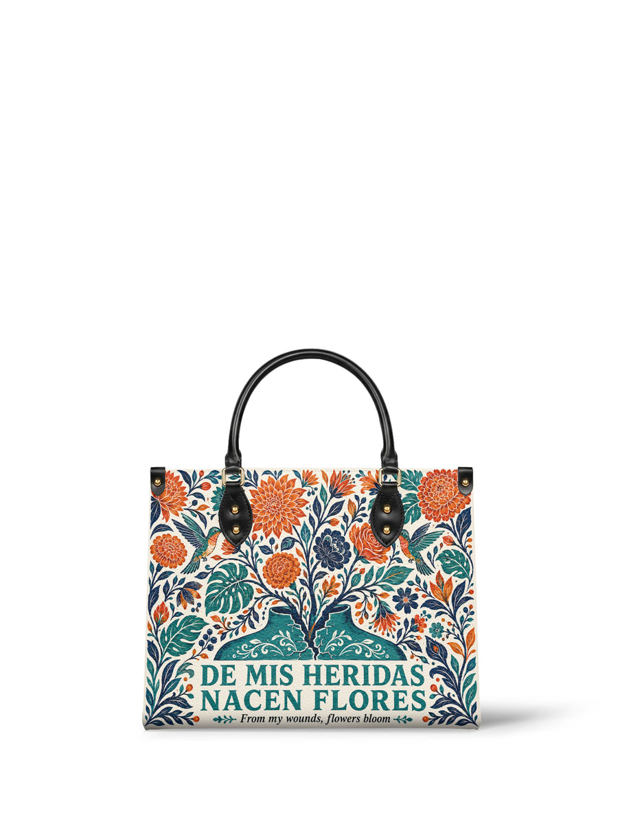 "De mis heridas nacen flores" ver.1 Leather Handbag