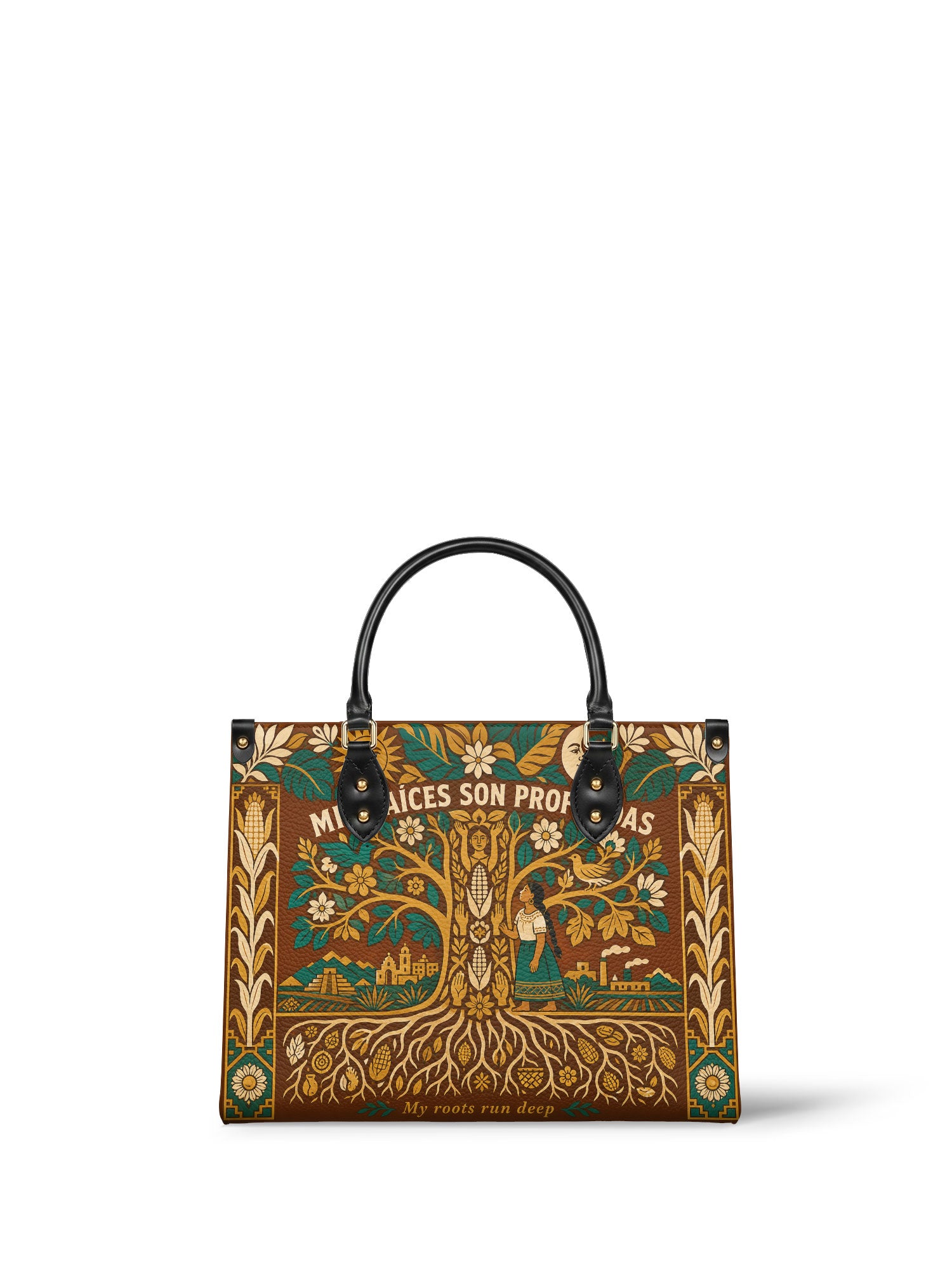 "Mis Raíces son Profundas" ver.3 Leather Handbag - front view | Paleta Bags