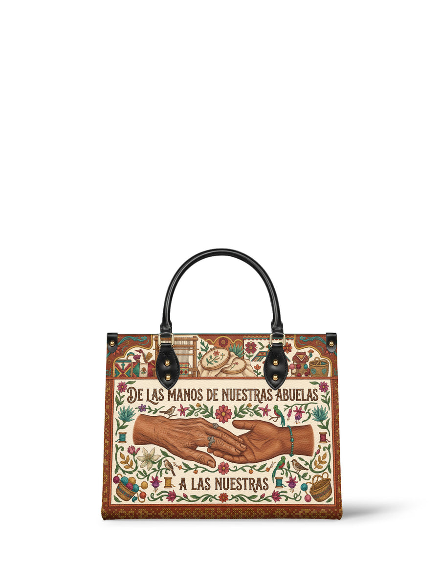 "De las manos de nuestras abuelas a las nuestras" ver.4 Leather Handbag