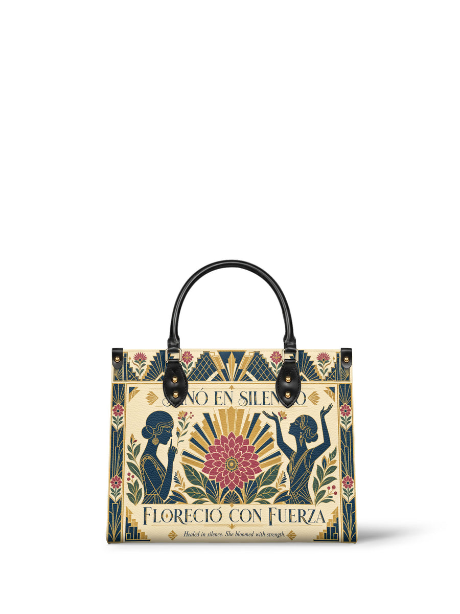 "Sanó en silencio, floreció con fuerza" ver.3 Leather Handbag