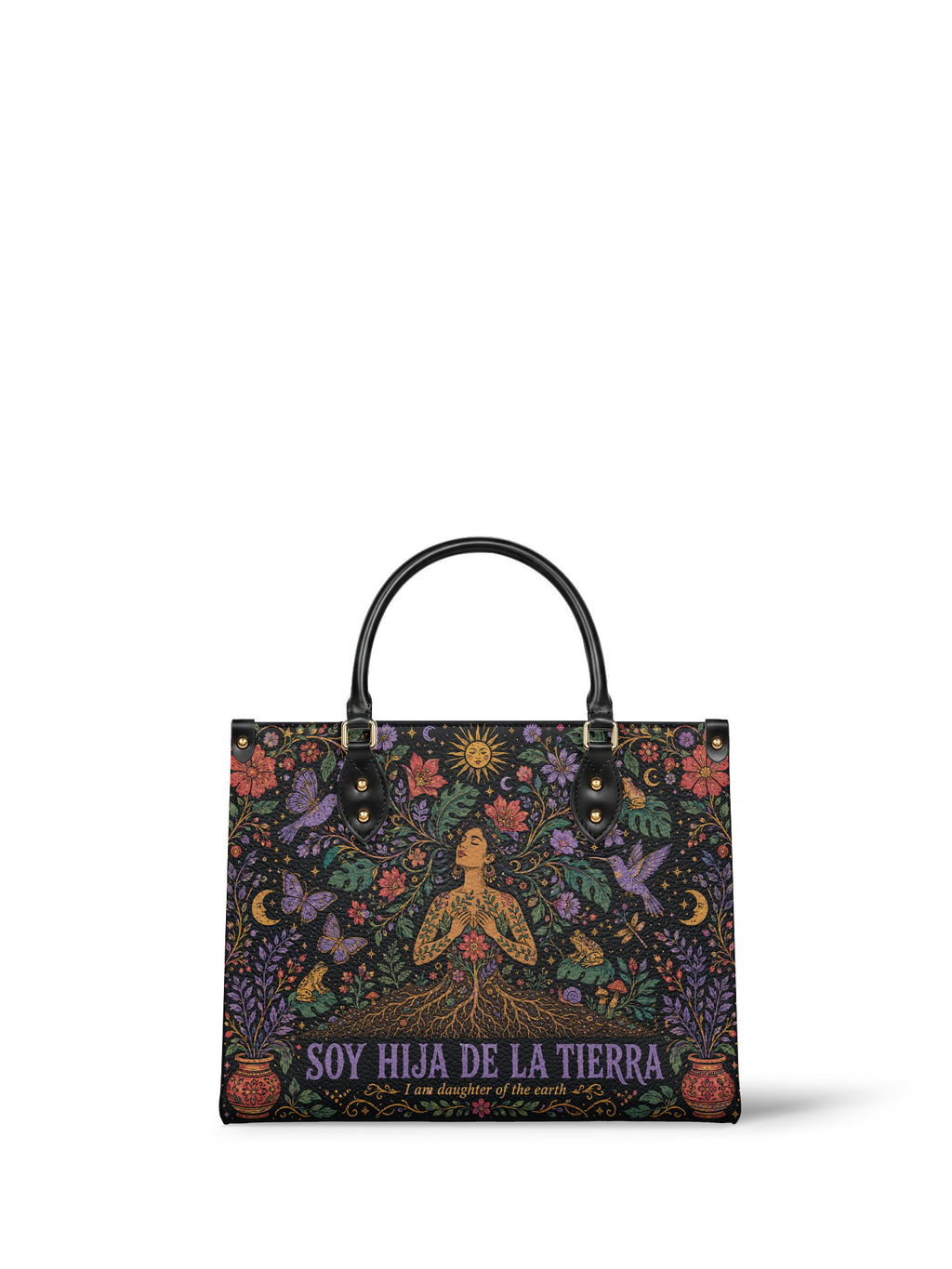 "Soy hija de la tierra" ver.3 Leather Handbag - front view | Paleta Bags