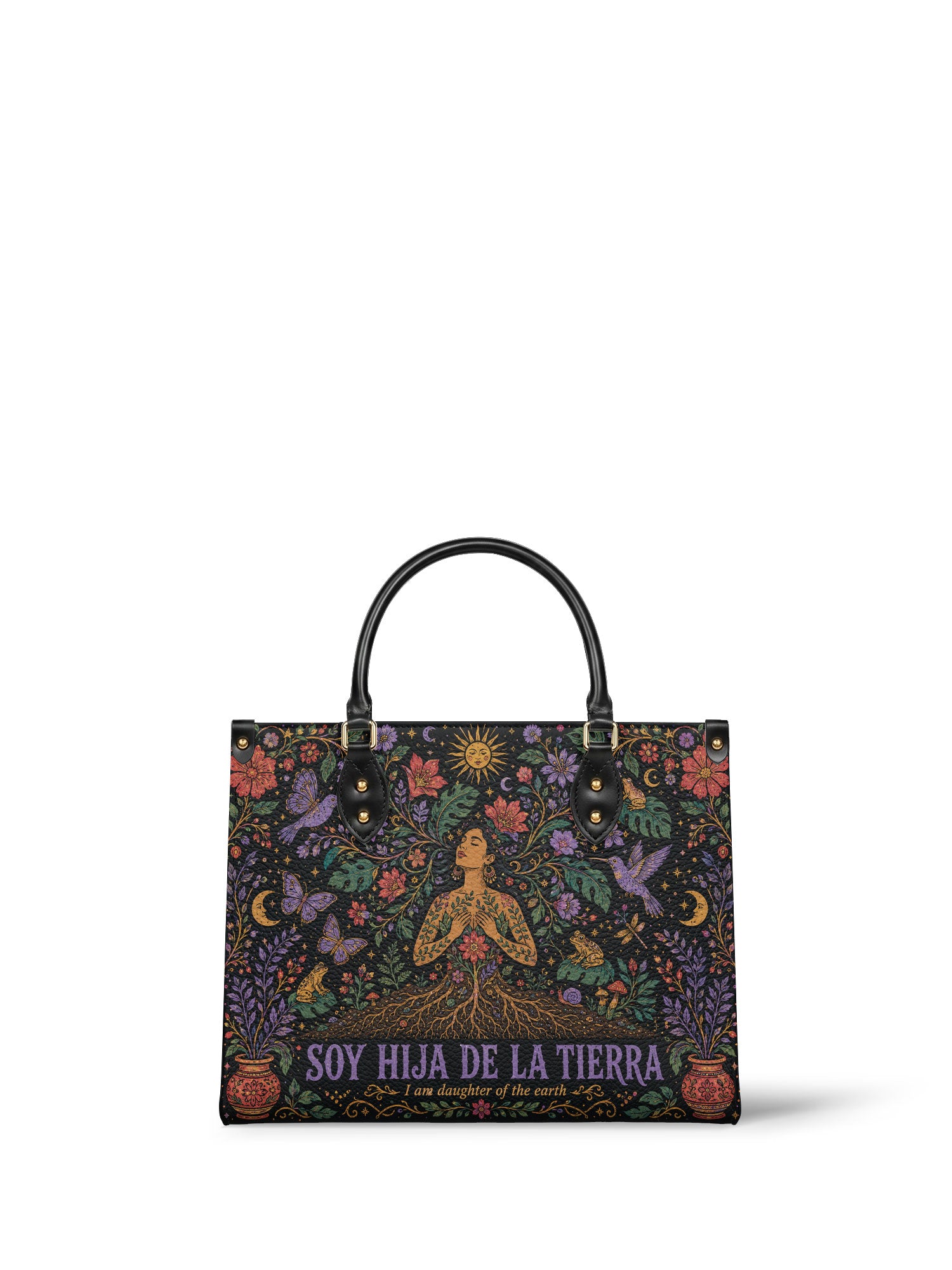 "Soy hija de la tierra" ver.3 Leather Handbag - front view | Paleta Bags