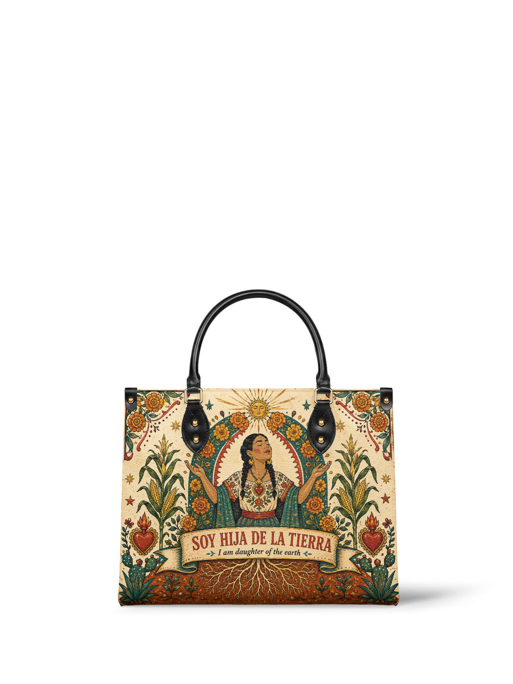 "Soy hija de la tierra" ver.5 Leather Handbag - front view | Paleta Bags