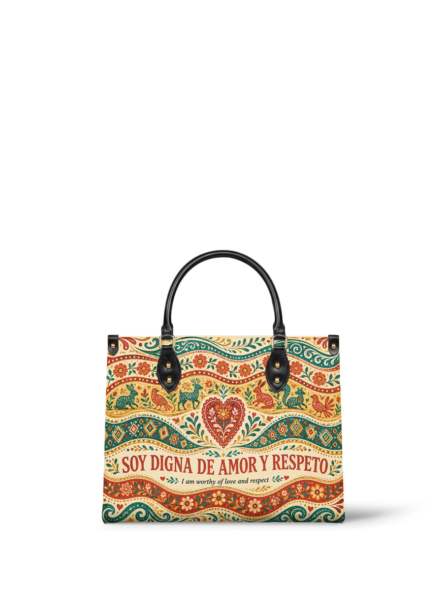 "Soy digna de amor y respeto" ver.1 Leather Handbag