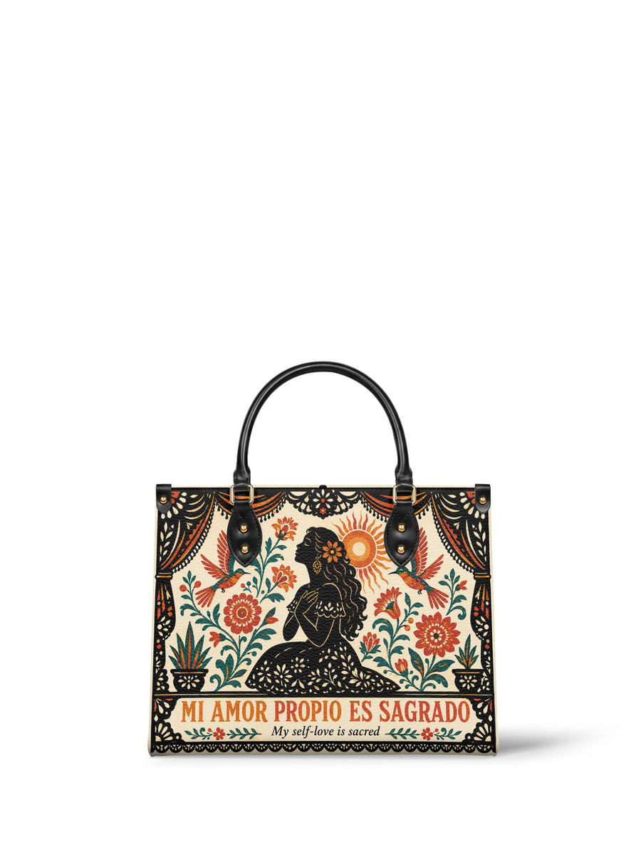 "Mi amor propio es sagrado" ver.5 Leather Handbag