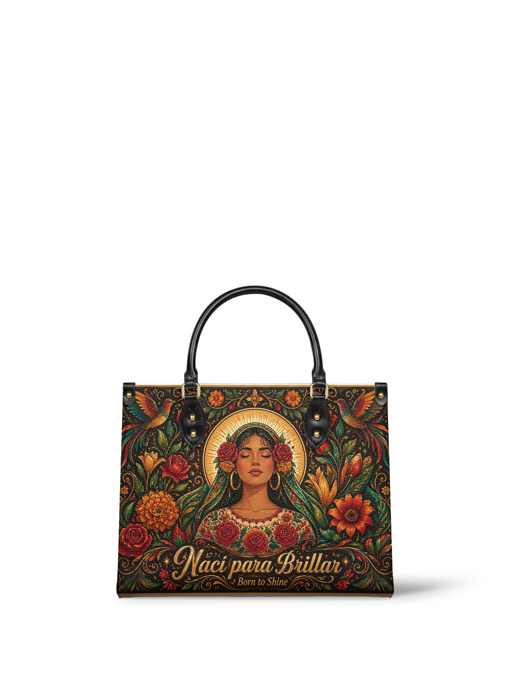 "Nací para brillar" ver.3 Leather Handbag - front view | Paleta Bags