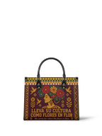 "Lleva su cultura como flores en flor" ver.4 Leather Handbag - front view | Paleta Bags