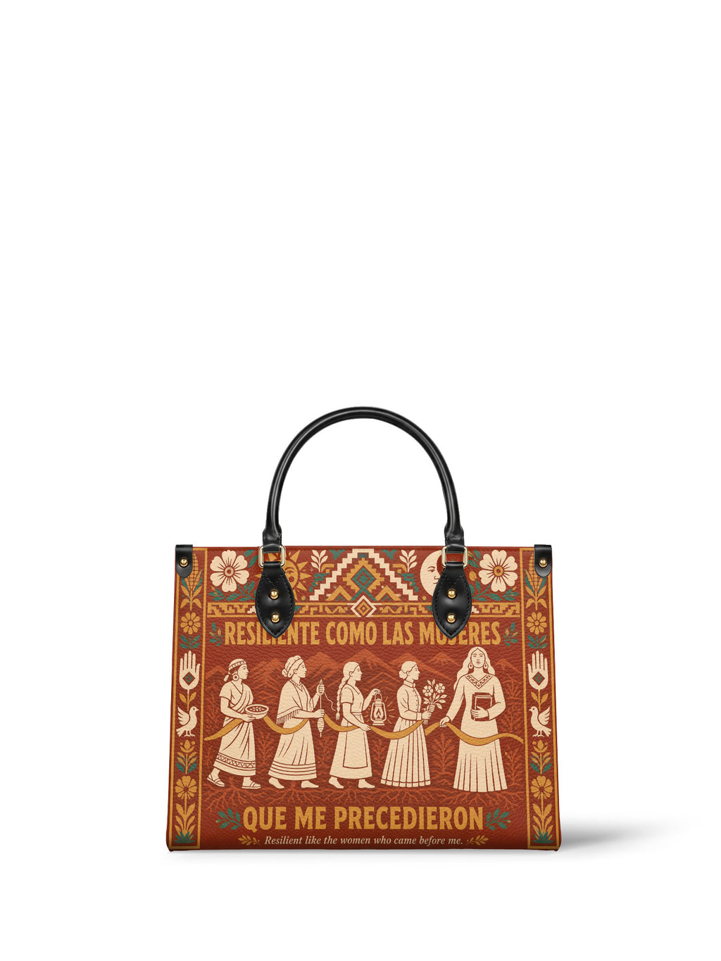 "Resiliente como las mujeres que me precedieron" ver.1 Leather Handbag - front view | Paleta Bags