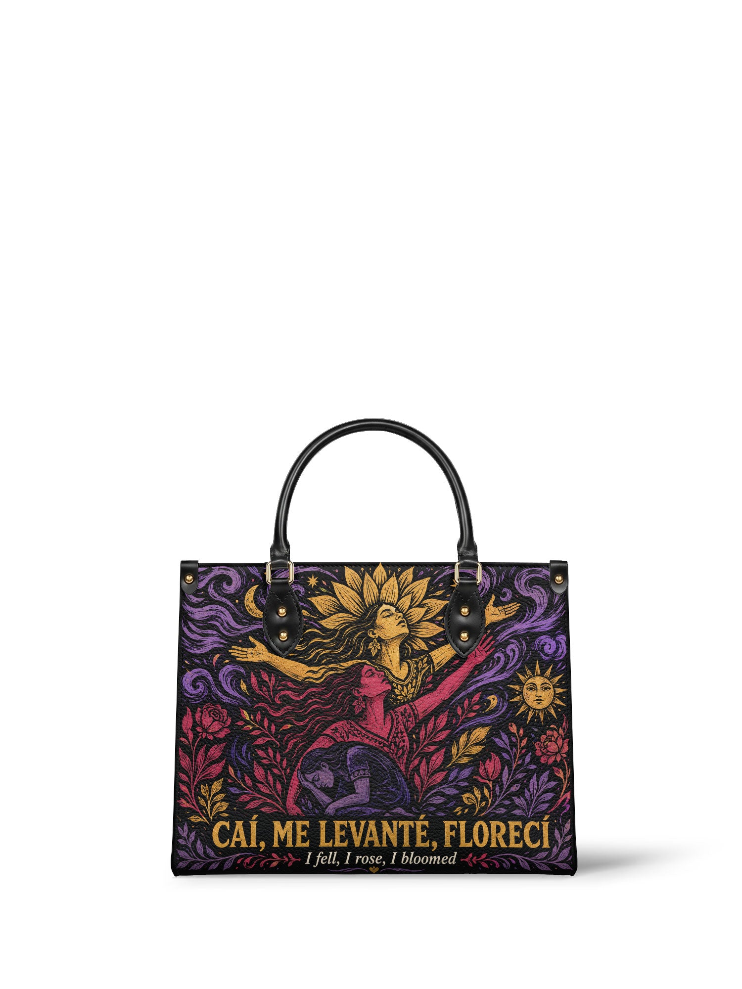 "Caí, me levanté, florecí" ver.4 Leather Handbag - front view | Paleta Bags