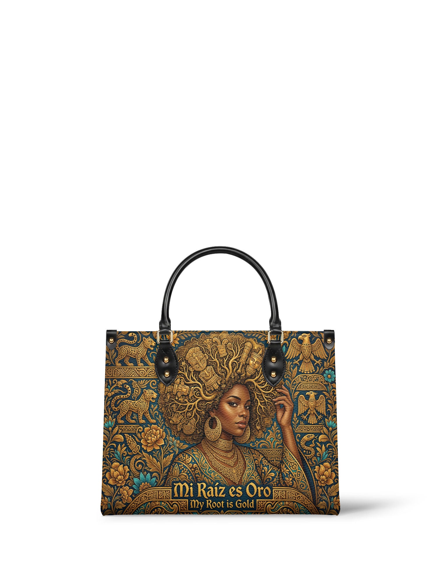 "Mi Raíz es Oro" ver.2 Leather Handbag - front view | Paleta Bags