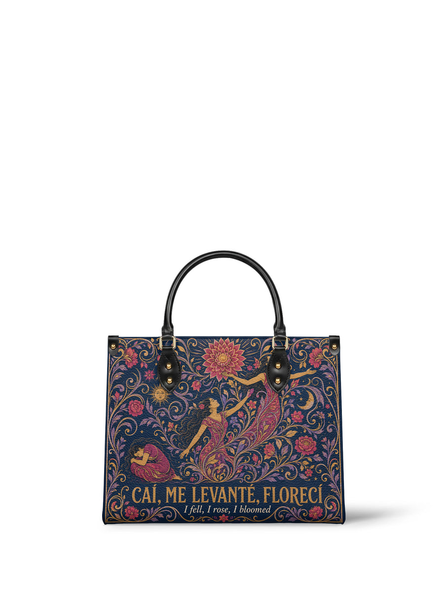 "Caí, me levanté, florecí" ver.5 Leather Handbag