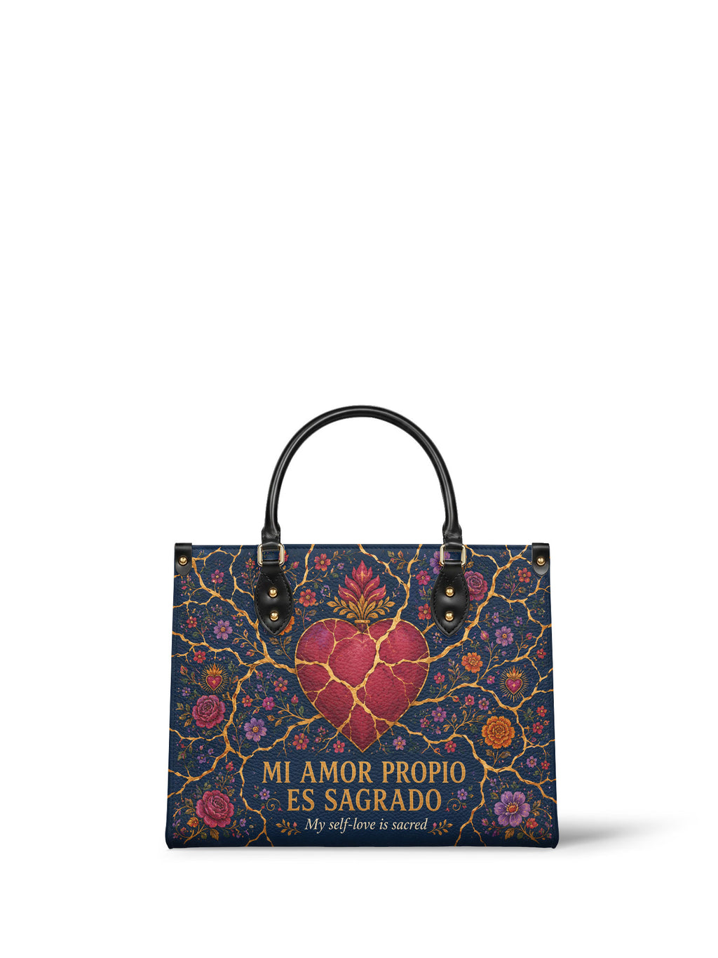 "Mi amor propio es sagrado" ver.3 Leather Handbag - front view | Paleta Bags
