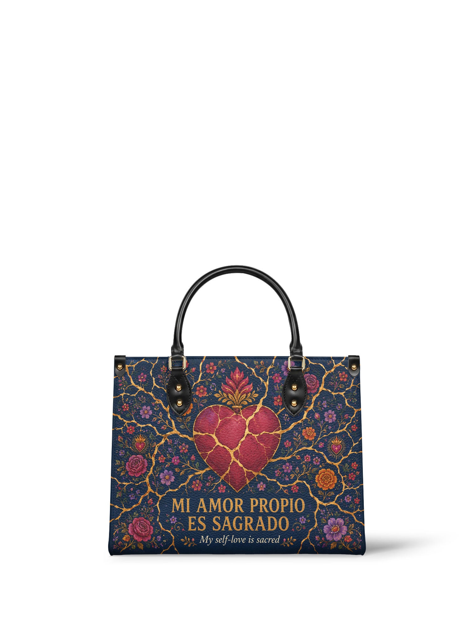 "Mi amor propio es sagrado" ver.3 Leather Handbag - front view | Paleta Bags