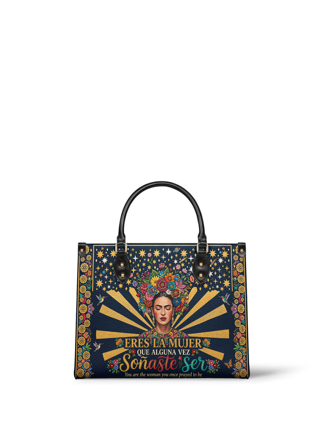 "Eres la mujer que alguna vez soñaste ser" ver.3 Leather Handbag - front view | Paleta Bags
