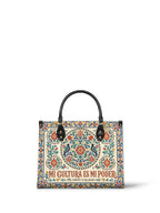 "Mi cultura es mi poder" ver.3 Leather Handbag - front view | Paleta Bags